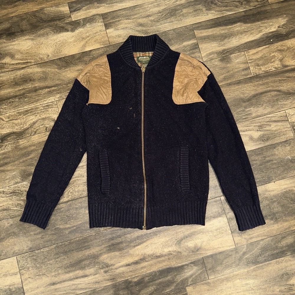 Vintage Eddie Bauer Merino Wool Full-Zip Sportsman Sweater Men's Size S Navy